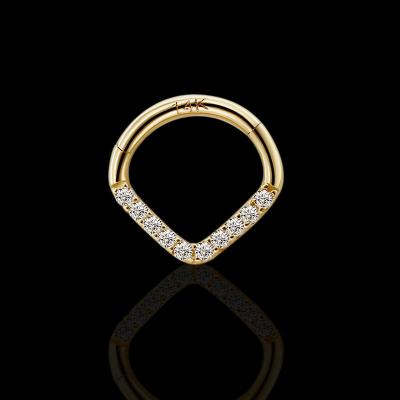 China CLASSIC Piercing Ring Jewelery 14K Daith Piercing Jewelry V-Shape Clicker Nose Ring 18K Solid Gold Stories for sale