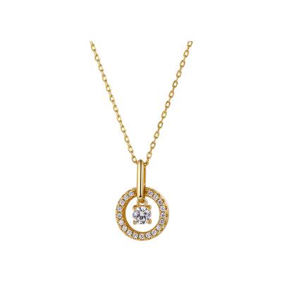 China Wholesale 18K Gold Plated Hollow Geometric Circle Necklace CLASSIC Cubic Zirconia Women Engagement Necklace Gift Pendant Jewelry for sale