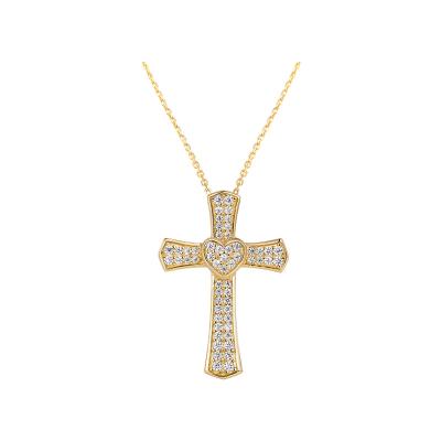 China CLASSIC Hot Sale Wholesale 18k Gold Plated CZ Heart Necklace Women Cross Shape Pendant Engagement Valentine Gift Jewelry for sale