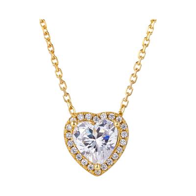 China CLASSIC Hot Selling Tasty 18K Gold Plated Hollow CZ Heart Pendant 925 Sterling Silver Chain Necklace Fashion Jewelry Gift Girl Women for sale