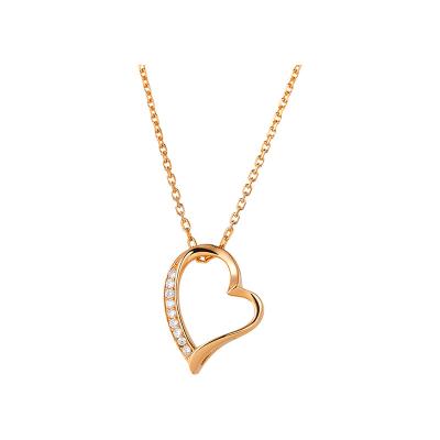 China CLASSIC Hot Selling Cute Zircon 18K Gold Plated Heart Hollow Pendant 925 Silver Chain Necklace For Women Girls for sale