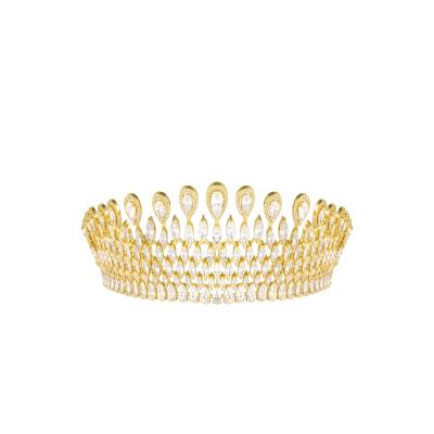 China Gold Tiara Crown Tiaras And Crowns Zirconia For Girls Bride Wedding Bridal Jewerly Set Tall Luxury Gold Plated Sets Zirconia for sale