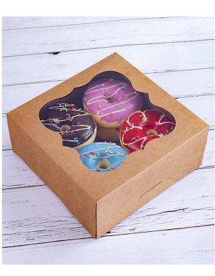 China Recycled Materials Food Grade Eco - Friendly Custom Kraft Paper Donut Cake Packing Box With PET Window for sale