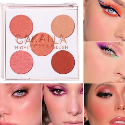 China Amazon Hot Sale 5 Colors Waterproof Blush Blush Palette Set Custom Natural Red And Long Lasting Sun Matte Pearlescent Transparent Blush Palette for sale