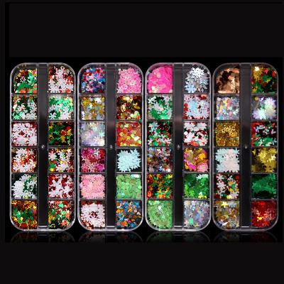 China 2D Nail Decoration On Nail 12Grids 2D Nail Decoration Christmas Glitter Sequins For Nails Mixed Nail Set Designs for sale