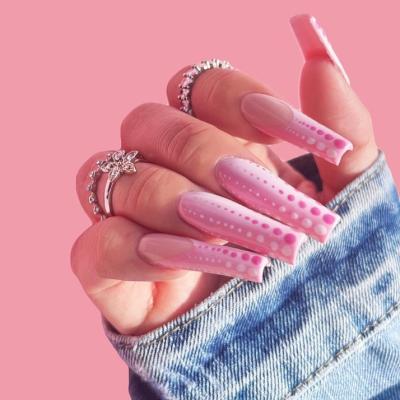 China Design 24 Pcs\Box Logo Pink Series Custom Fake Nail Tips Extra Long Full Coverage Diamond Rhinestones XXL Press On Nails for sale