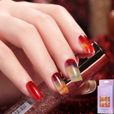 China 24Pcs/Set Design False Nails Tips Artificial Nails Shape Pattern Short Square Nails Tips Glue On Press On Nails for sale