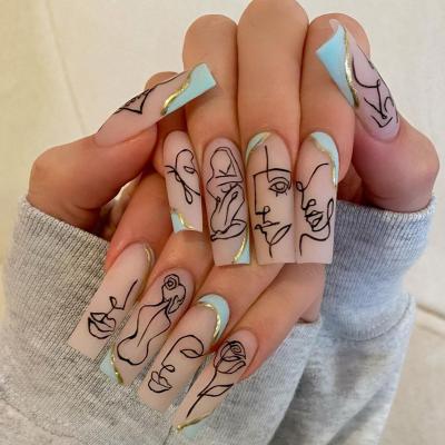 China 24Pcs/Set Design Patterned False Nails Tips Fashion Artificial Nails Ballerina Nails Tips Glue On Press On Nails for sale