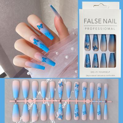 China Hot Stylish Ins. Matte Fake Nail Tips Butterfly Design Ballerina Press On Nails Private Label Custom Fake Nails for sale