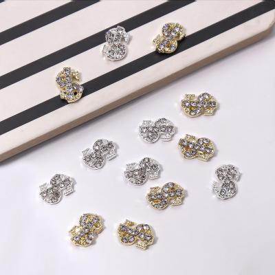 China 5pcs/Set Piece 5pcs/Set Silver Gold Luxury Symbol Nail Art Decoration Rhinestone Light Luxury Rhinestone Three-dimensional Nail Art Jewelry for sale