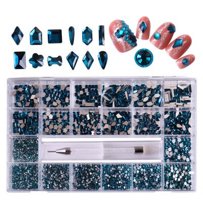 China Hot Luxury Nail Decoration Amazon Nail Art Clay Bead Decorations Mix Shape Fancy Shaped Box FlatBack Shiny 3D Glass Crystal Nail Rhinestones Bottom for sale