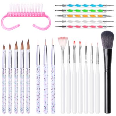 China 22pcs Nail Gel Acrylic UV Nail Art Brushes Nail Art Builder Brush Double Ended 3D Dotting Painting Nail Pen Brushes Kit for sale