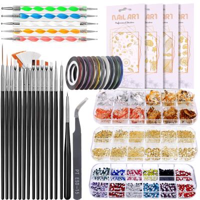 China Amazon Hot NAIL 3D Nail Art Decorations Kit with Brushes Dotting Tools Holographic Nail Stickers Nails Art Rhinestones for sale