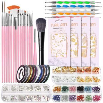 China Acrylic Nail Art Brush NAIL SET Stickers Pen Dotting Kit Nail Art Kit For Beginners Fake Nail Stones for sale