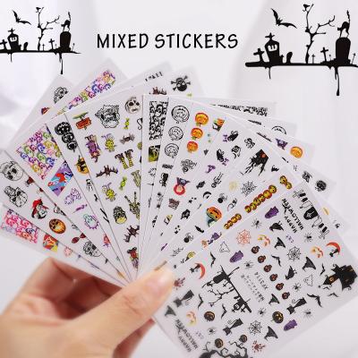 China Amazon hot nail salon beauty OEM 12pcs/box/ODM Halloween nail watermark sticker pumpkin skull transfer nail sticker decorative nail stickers for sale