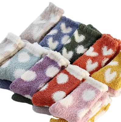 China Autumn And Winter Coral Velvet antibacterial thongs women plus velvet thick love cute socks pattern carpet socks for sale