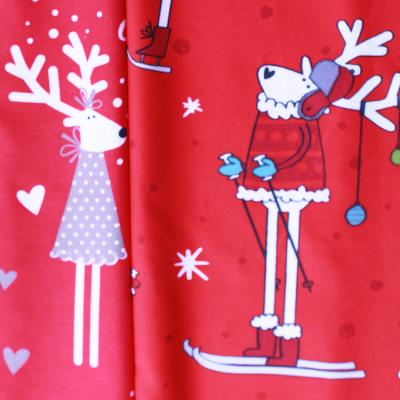 China Memory Red Color Polyester Christmas Designs Fabric Cartoon Deer Pattern Christmas Printed Fabric for sale