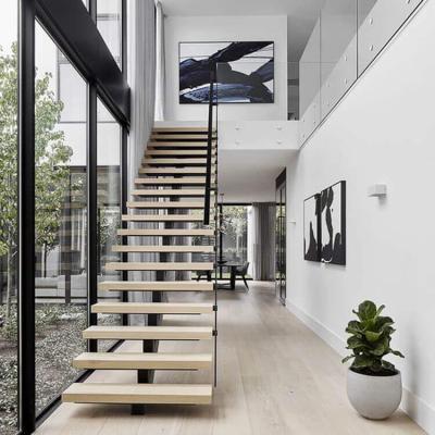 China Contemporary solid wood commercial/residential indoor straight staircase/stainless steel straight stairs for sale