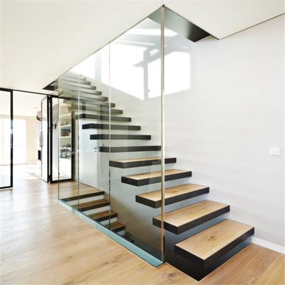 China Stringer Floating Stairs Simple Modern Customized Free Standing With Wooden Steps for sale