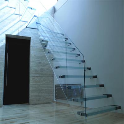 China Contemporary Custom Modern Clear Stairs Tempered Clear Tread Floating Stairs for sale