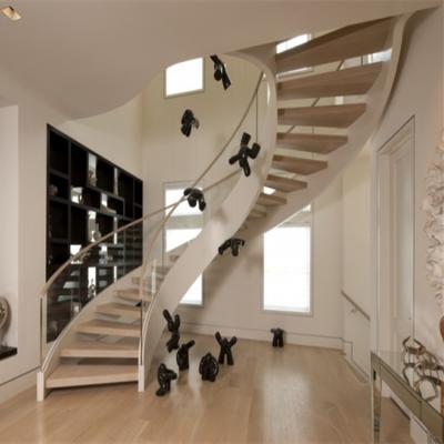 China Contemporary Modern Steel Wooden Curved Stairs with Steel Beam Stairs for sale