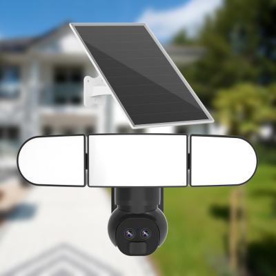 China Dual Lens IP65 Solar PTZ Security Camera Siren Alarm 355 Pan 120 Tilt for sale