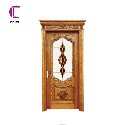 China Modern Used Red Oak French Exterior Wooden Door Front Patio Double Entry Porte Exterieur Bois Two Year Warranty Waterproof for sale