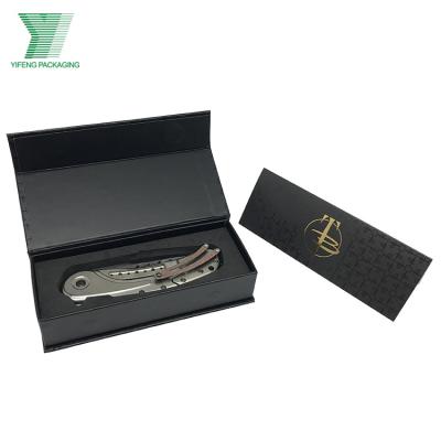 China Supplier Recyclable Low Price China Aluminum Foil Custom Black Printing Logo For Gift Box Ceramic Elegant Chipboard Knife Pocket Magnetic Book Box for sale