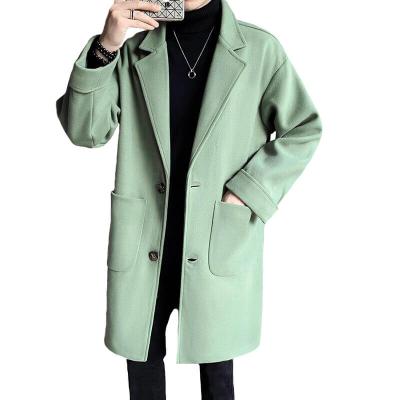 China Latest Design Anti-Wrinkle Mens Overcoat Mens Winter Green Woolen Overcoat Loose Fit Notch Lapel Patch Pocket Coat Man Long for sale