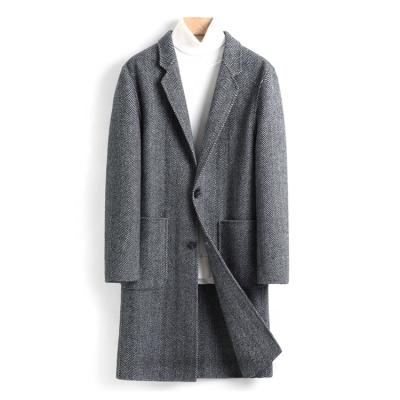 China High Quality Anti-Shrink Herringbone Wool Tweed Fabric Single Breasted Striped Winter Bespoke Long Men's Overcoat for sale