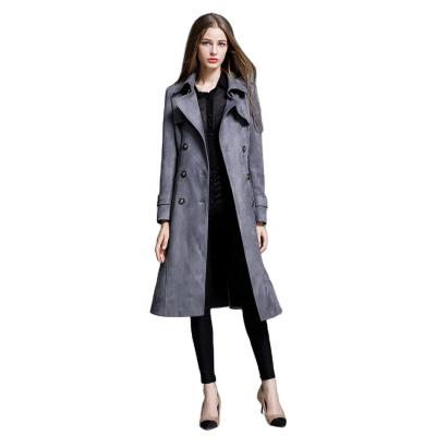 China 2020 Hot Sale Anti-wrinkle 100% Polyester Suede Fabric Outerwear Ladies Long Coated Slim Fit Overcoat Women for sale