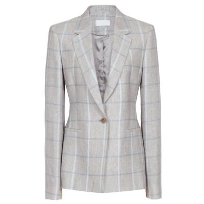 China Anti-Shrink Suit Made For Office Wear MTM Light Gray Plaid Check Elegant Lady Business Jacket Summer Slim Suit For Women for sale