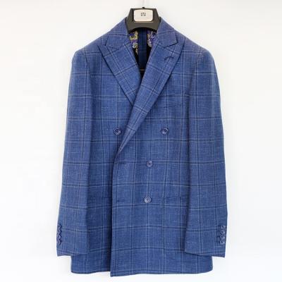 China 100% royal blue slim fit men's blazer bespoke wool plaid fabric Anti-wrinkle printed striping stylish blazer suits for men for sale