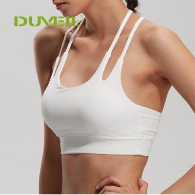 China 2022 popular one-piece sweat-absorbent hollowed-out sports bra black and white breathable quick-drying no steel ring sports bra for sale