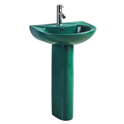 China Modern Africa Top Selling Green Colors Soft Color Pedestal Price Stand Alone Wash Basin for sale