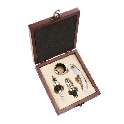 China Sustainable Wooden Box Wine Corkscrew Kit With Bottle Stopper Pourer for sale