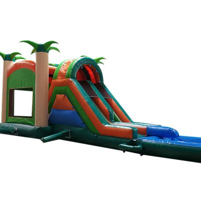 China Outdoor Inflatable Bouncy Castle Slide With Tree Outdoor Coconut Palm Tree Pool Cartoon Bouncer Indoor Castle Water Slides for sale