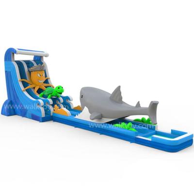 China Outdoor Underwater World Inflatable Bouncy Long Slide With Pool Cartoon Shark Turtle Octopus Bouncer Slides Park for sale