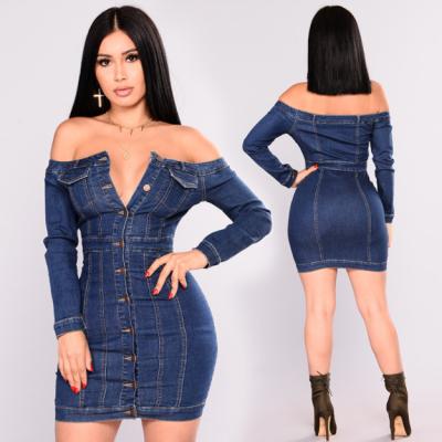 China Sustainable Fashion Plus Size Womens Clothing Long Sheath One Shoulder Jeans Bodycon Ladies Dress for sale