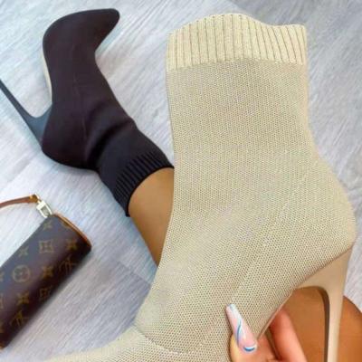 China Fashion trend sexy wool short boots pointed toe stiletto knit sock boots women's high heel high heel mid-tube boots for sale