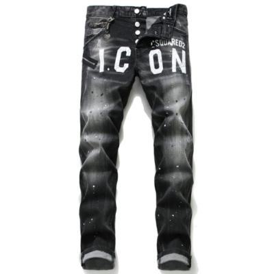 China Autumn/winter new style lacquer men's breathable self-cultivation ripped patch stretch D2 jeans pants for sale