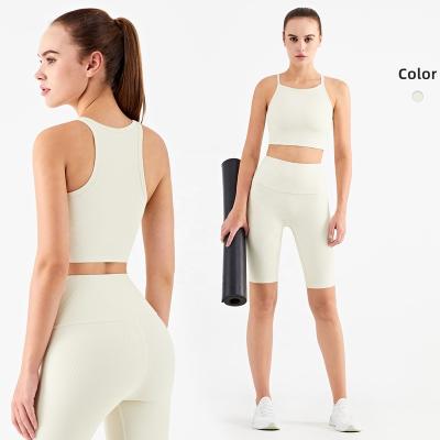 China Amazon Breathable 2 Piece Tummy Control Leggings Fitness Set Women Sweatsuit Neck Gym Bra Top for sale