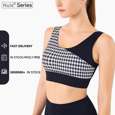 China Breathable Classic Houndstooth Halter Yoga Bra With Sports Amazon Black Padded Fitness Crop Top for sale