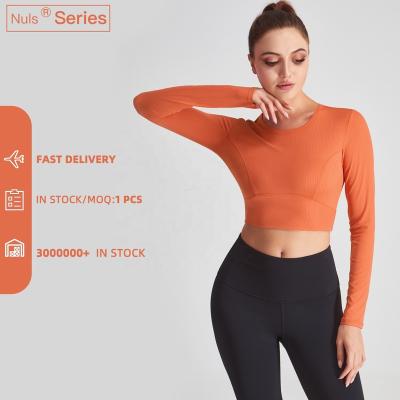 China Long Sleeve Ribbed Crop Top Womens Edge Shirt Custom Gym Logo Breathable Yoga Skin-Friendly for sale