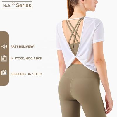 China Fashionable Mesh Blouse Women Gym T-shirts Breathable Hot Selling High Neck Fitness Crop Top for sale