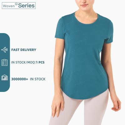 China Breathable Custom Shorts Sleeved O Neck Womens Fitness T-shirts U Edge Yoga Top For Women for sale