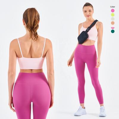 China Wholesale Breathable Women Yoga Gym Sets Fitness Sling Crop Sports Top Bra Waist Legging Sports Suit Top for sale