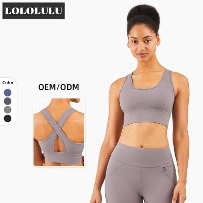 China High Quality Breathable Gym Women Hot Selling Amazon Underwear Yoga Cavity U Neck Solid Color Bra Tops for sale