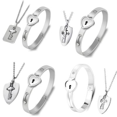 China India Stainless Steel Key Lock Jewelry Heart Couple Bracelet for sale