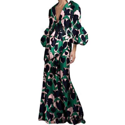 China New Fashion Anti-static Dark Green Floor Skirt V-Neckline Flowy Maxi Dress High Length Long Casual Maxi Dress for sale